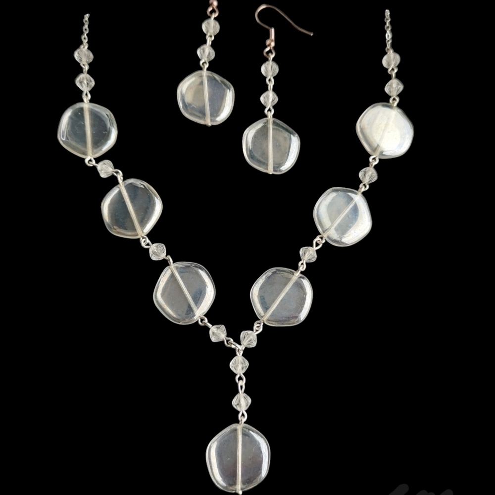 Vintage 90s Czech fire polished beaded  necklace earring set handmade